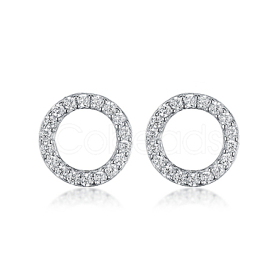 Anti-Tarnish Ring Rhodium Plated 925 Sterling Silver Stud Earrings PB1316-6-1