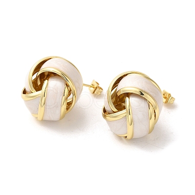 Real 18K Gold Plated Brass Enamel Stud Earrings for Women EJEW-M251-09G-07-1