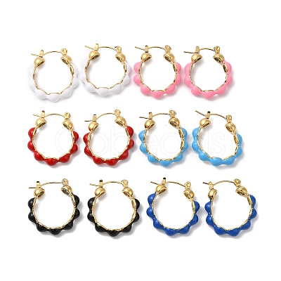 Ion Plating(IP) Enamel Beaded Hoop Earrings EJEW-Q704-03G-1