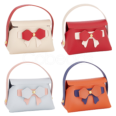 WADORN&reg 4 Sets 4 Colors Foldable Imitation Leather Wedding Bowknot Candy Bags CON-WR0001-05-1