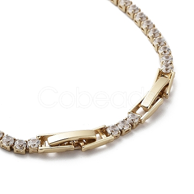 Flower Brass Link Bracelet with Clear Cubic Zirconia Tennis Chains BJEW-G690-06G-1