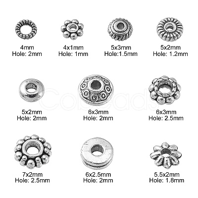 200Pcs 10 Styles Tibetan Style Alloy Spacer Beads ENAM-CJ0005-28-1