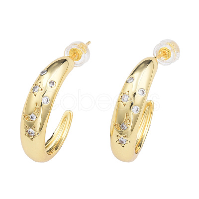 Cubic Zirconia Moon and Star Half Hoop Earrings EJEW-N011-70-1