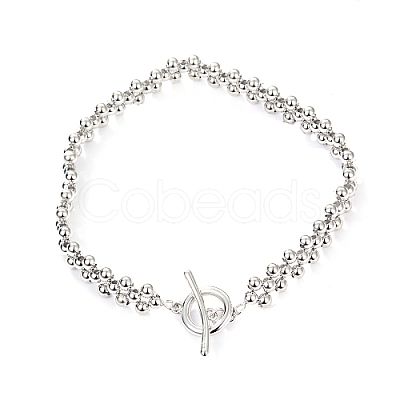 Rhodium Plated 925 Sterling Silver Round Beaded Stretch Bracelets for Women DS4468-1-1