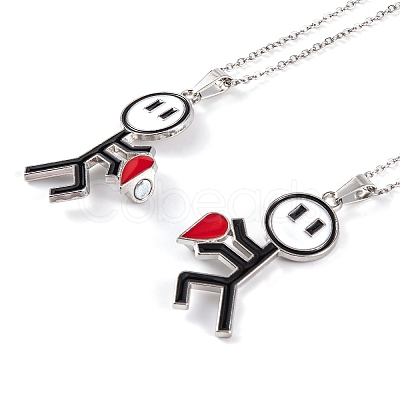 Valentine's Day 2Pcs Alloy Enamel Magnetic Heart Pendant Necklaces NJEW-P305-01P-1