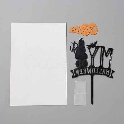 Acrylic Pumpkin & Halloween Word Cake Insert Card Decoration DIY-H109-18-1