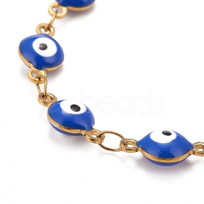 Enamel Oval with Evil Eye Link Chains Bracelet BJEW-P271-04G-04-1