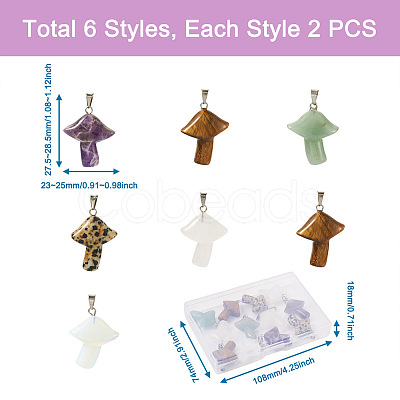 Yilisi 12Pcs 6 Style Natural & Synthetic Gemstone Pendants G-YS0001-12-1