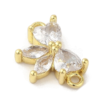 Rack Plating Brass Pave Clear Cubic Zirconia Bowknot Connector Charms KK-C052-45G-1