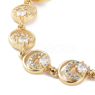 Rack Plating Brass Pave Clear Cubic Zirconia Flat Round Link Chain Bracelets for Women BJEW-R317-13G-1