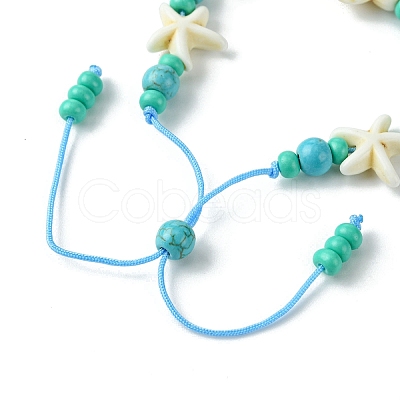 Turtle & Starfish Dyed Synthetic Turquoise Slider Bracelets BJEW-JB10279-01-1