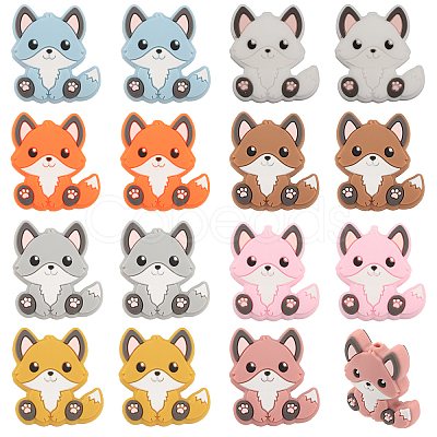 CHGCRAFT 16Pcs 8 Colors Fox Food Grade Eco-Friendly Silicone Beads SIL-CA0003-08-1