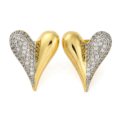 Rack Plating Heart Brass Micro Pave Clear Cubic Zirconia Stud Earrings KK-M021-03G-1