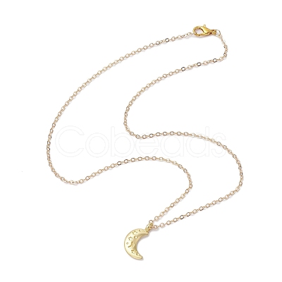 Moon Alloy with Brass Pendant Necklaces NJEW-JN04906-1