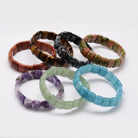 Faceted Natural & Synthetic Mixed Stone Beads Stretch Bracelets BJEW-E289-C-1