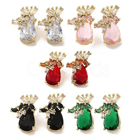 Rack Plating Real 18K Gold Plated Brass Butterfly Stud Earrings EJEW-B034-11G-1