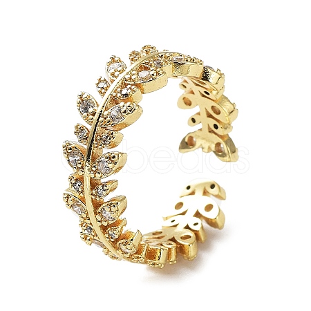 Brass Micro Pave Clear Cubic Zirconia Open Cuff Rings for Women RJEW-G296-02G-1