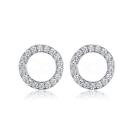 Anti-Tarnish Ring Rhodium Plated 925 Sterling Silver Stud Earrings PB1316-6-1