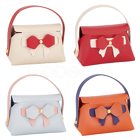WADORN® 4 Sets 4 Colors Foldable Imitation Leather Wedding Bowknot Candy Bags CON-WR0001-05-1