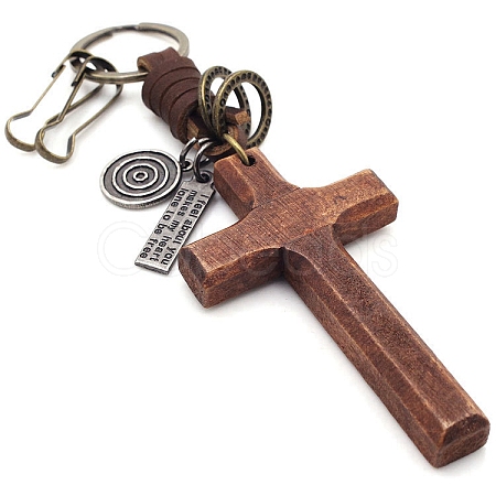 Wood Cross Pendant Keychain PW-WG18596-01-1