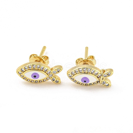 Fish with Evil Eye Real 18K Gold Plated Brass Stud Earrings EJEW-L269-104G-02-1