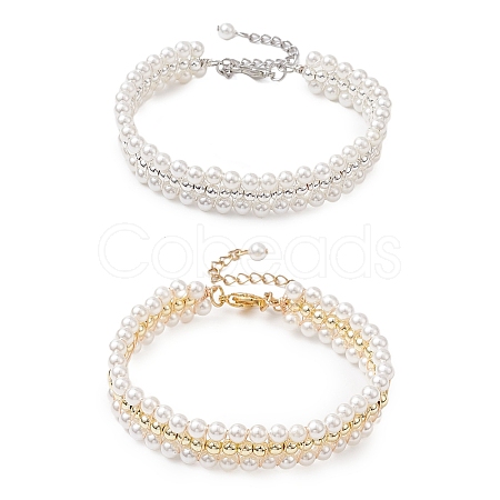 Electroplate Non-magnetic Synthetic Hematite & Shell Pearl Braided Bead Bracelets BJEW-JB110101-1