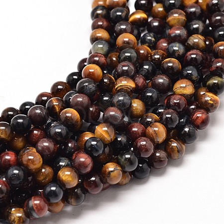 Natural Mixed Tiger Eye Round Bead Strands G-P072-35-12mm-1