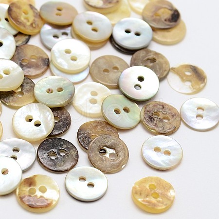 2-Hole Flat Round Mother of Pearl Buttons SHEL-N033-07-1
