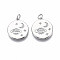 Brass Micro Pave Clear Cubic Zirconia Pendants, with Jump Ring, Nickel Free, Flat Round with Star/Moon/Universe, Real Platinum Plated, 19.5x17x2mm, Hole: 3mm