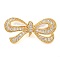 Brass Micro Pave Clear Cubic Zirconia Fold Over Clasps, Bowknot, Real 18K Gold Plated, 14.5x29.5x10mm, Hole: 2x2.5mm