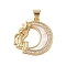 Brass  Micro Pave Clear Cubic Zirconia Pendant, with Shell, Moon, Real 18K Gold Plated, Angel & Fairy, 22.5x21.5x3.5mm, Hole: 4.5x3mm