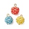 3Pcs 3 Colors Handmade Glass Seed Beads, Loom Pattern, Flower Ball Pendant, with Iron Loop, Mixed Color, 15.5x13mm, Hole: 1.5mm, 1pc/color