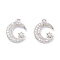 Rack Plating Brass Micro Pave Cubic Zirconia Pendants, Long-Lasting Plated, Moon & Star, Platinum, 15x12x2mm, Hole: 1.2mm