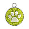 Enamel Charms, with Platinum Plated Alloy Findings and Glitter Powder, Flat Round with Dog Paw Prints, Green Yellow, 23x19x2.1mm, Hole: 2.1mm