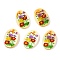 Natural Freshwater Shell Double Face Printed Oval Charms, Flower, 14.5x10x2.3mm, Hole: 1.6mm