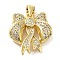 Brass Micro Pave Clear Cubic Zirconia Pendants, Bowknot, Real 16K Gold Plated, 20x19x6mm, Hole: 4x3.5mm