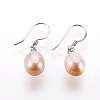 Mothers Day Gifts Elegant Women's 925 Sterling Silver Natural Pearl Oval Ball Dangle Earrings EJEW-M014-04-2
