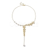 Brass Flower Lariat Necklace NJEW-JN04621-5