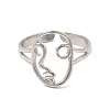 304 Stainless Steel Abstract Face Open Cuff Ring for Women RJEW-E066-06P-2