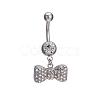 Piercing Jewelry Real Platinum Plated Brass Rhinestone Bowknot Navel Ring Belly Rings AJEW-EE0001-79A-1