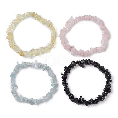 12 Constellation Natural Mixed Gemstone Chip Beaded Stretch Bracelets Sets for Women Men BJEW-JB10264-01-1