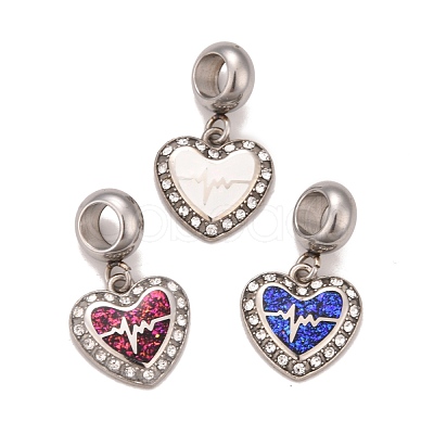 304 Stainless Steel Crystal Rhinestone European Dangle Charms STAS-F278-20P-1