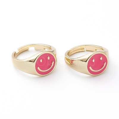 Adjustable Brass Enamel Finger Rings RJEW-Z006-E-03-1