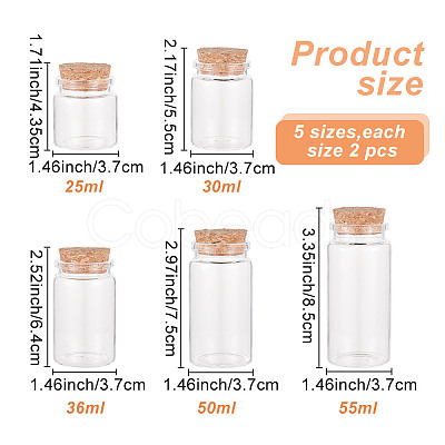 GOMAKERER 10Pcs 5 Styles Empty Glass Bottle AJEW-GO0001-37-1