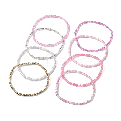 8Pcs 8 Color Glass Seed Beaded Stretch Bracelets Set for Women BJEW-JB09661-01-1