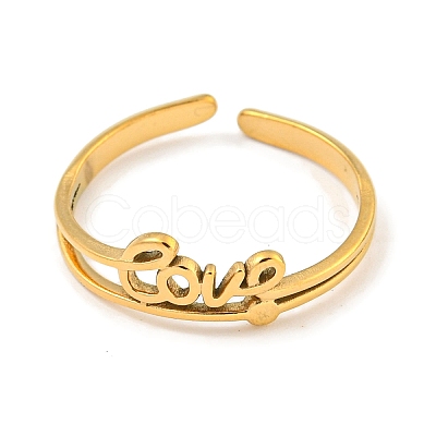 Ion Plating(IP) 304 Stainless Steel Word Love Open Cuff Ring for Women RJEW-A043-17G-1