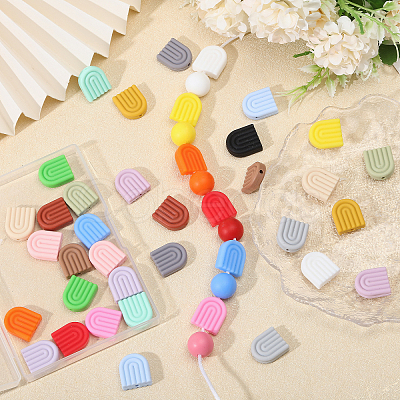 CHGCRAFT 40Pcs 20 Styles Rainbow Arch Food Grade Eco-Friendly Silicone Focal Beads SIL-CA0003-29-1