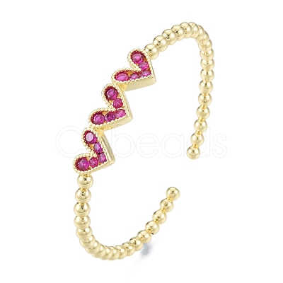 Cubic Zirconia Triple Heart Open Cuff Bangle BJEW-G651-09G-1