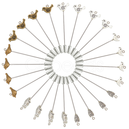 12Pcs 6 Style Tibetan Style Alloy Brooch Finding with Rack Plating Brass Pins JEWB-PH01258-1