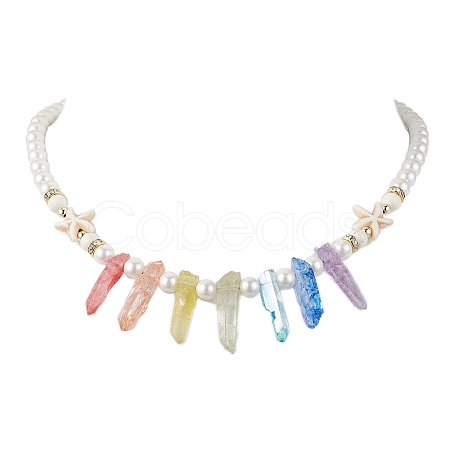 Dyed Natural Crackle Quartz Crystal Bid Necklaces for Women NJEW-JN04667-1